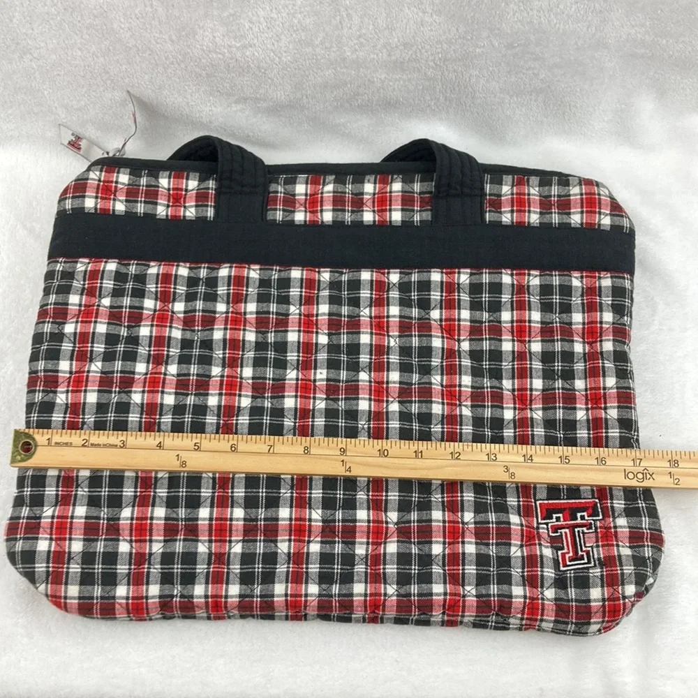 Pomegranate Collegiate Texas Tech Quilted Red & Black Plaid Tote Bag 17” x 14”